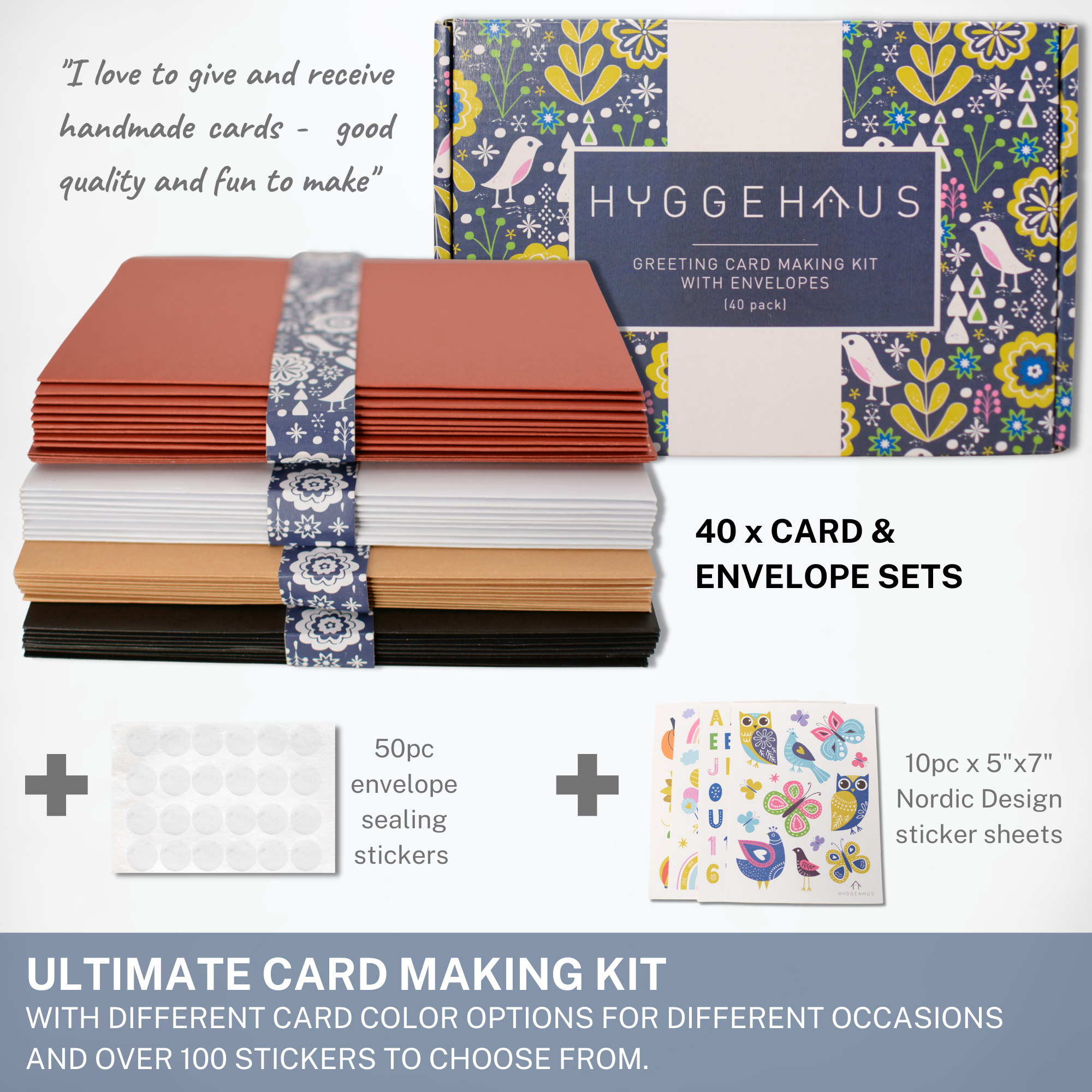 5X7 Blank Card and Envelope Greeting Card Set DIY 300GSM (40 Pack -White, Black, Red, Kraft)