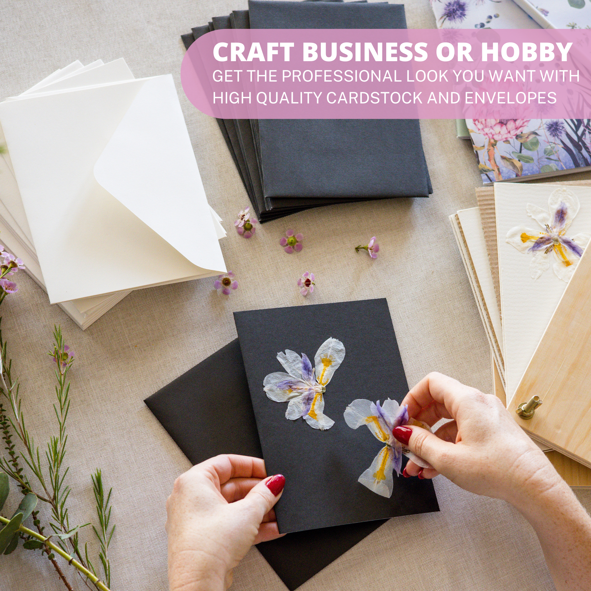 5X7 Blank Card and Envelope Greeting Card Set DIY 300GSM (40 Pack -White, Black, Red, Kraft)